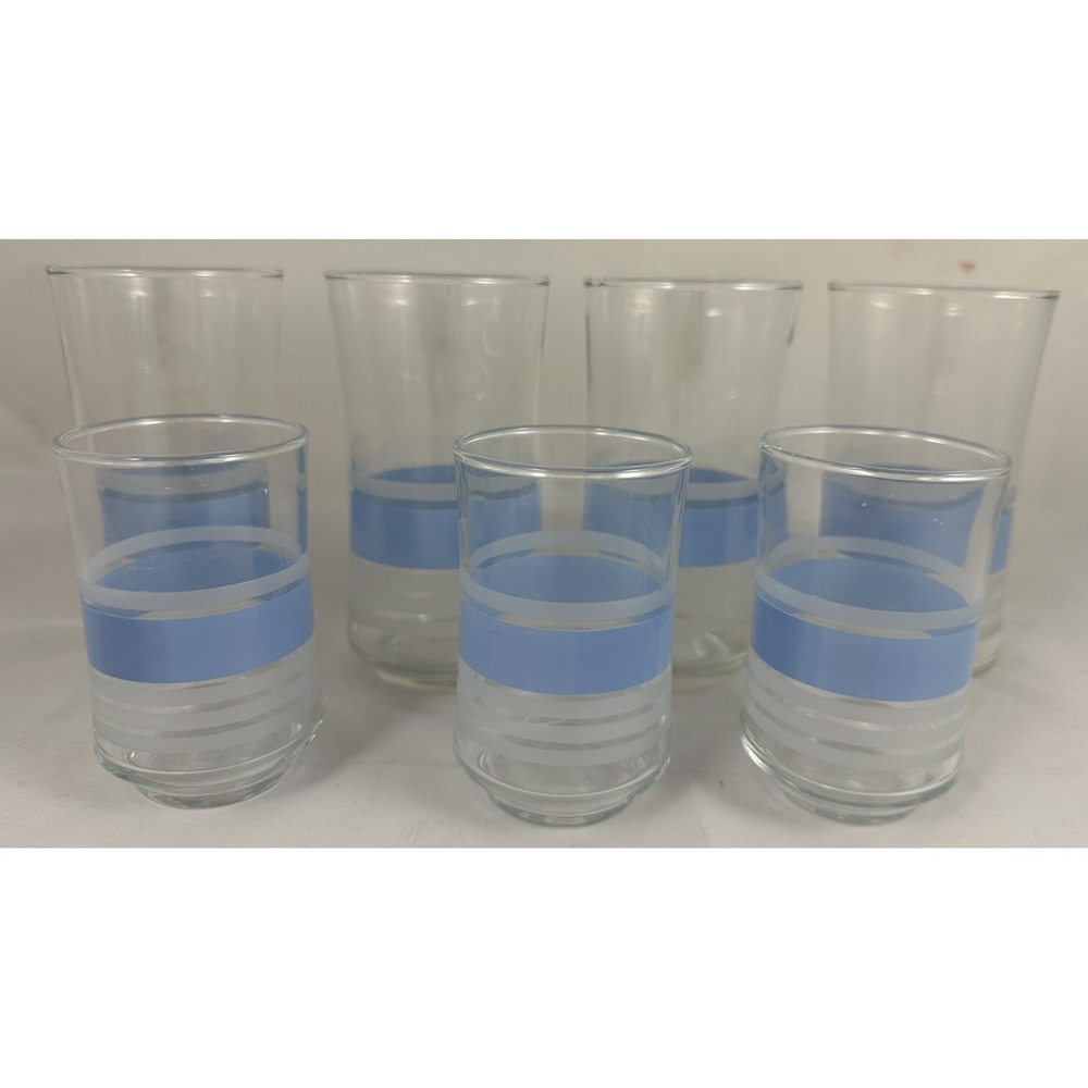 Libbey Blue Stripe Glasses 12 oz Tumblers 6 oz  Juice Set Of 7